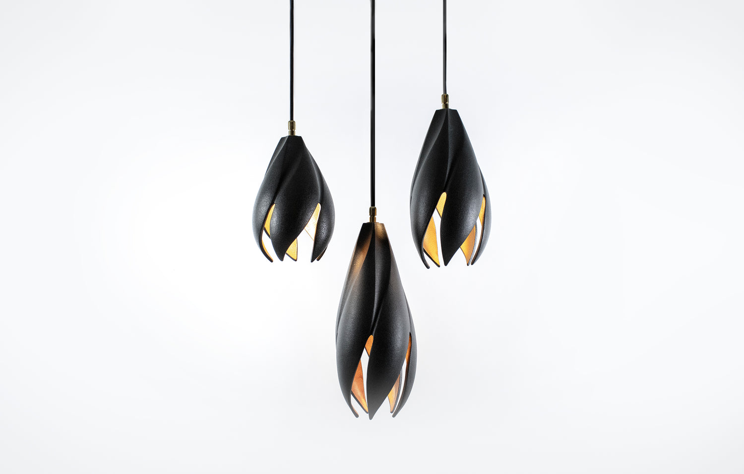 Twist Pendants in Matte Black Glaze and Copper Lustre 