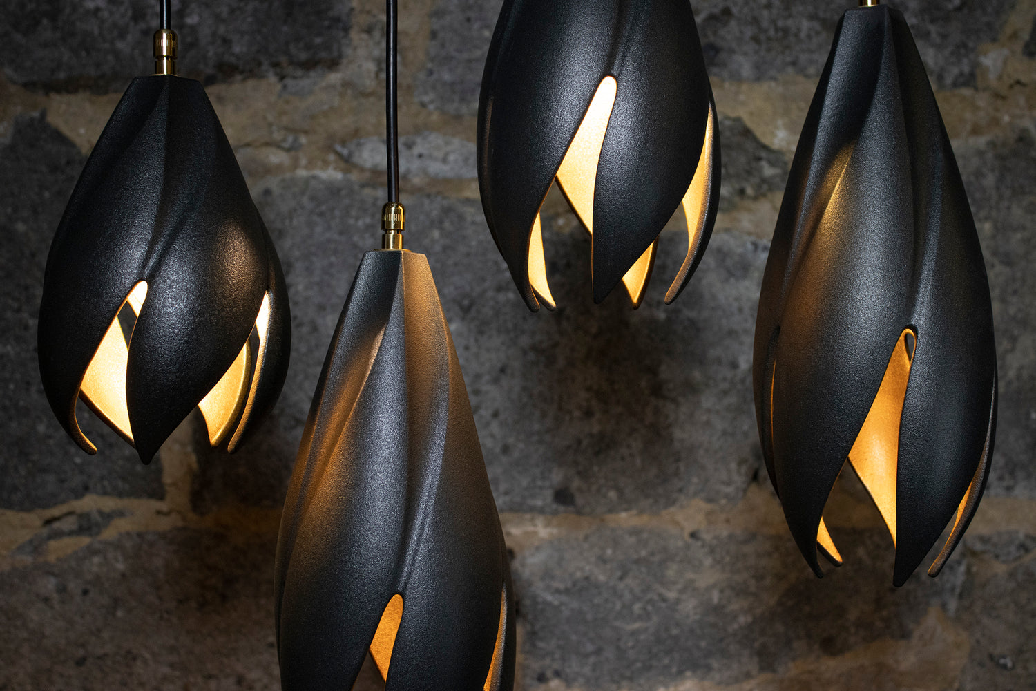 Twist Pendants in Matte Black Glaze and Copper Lustre