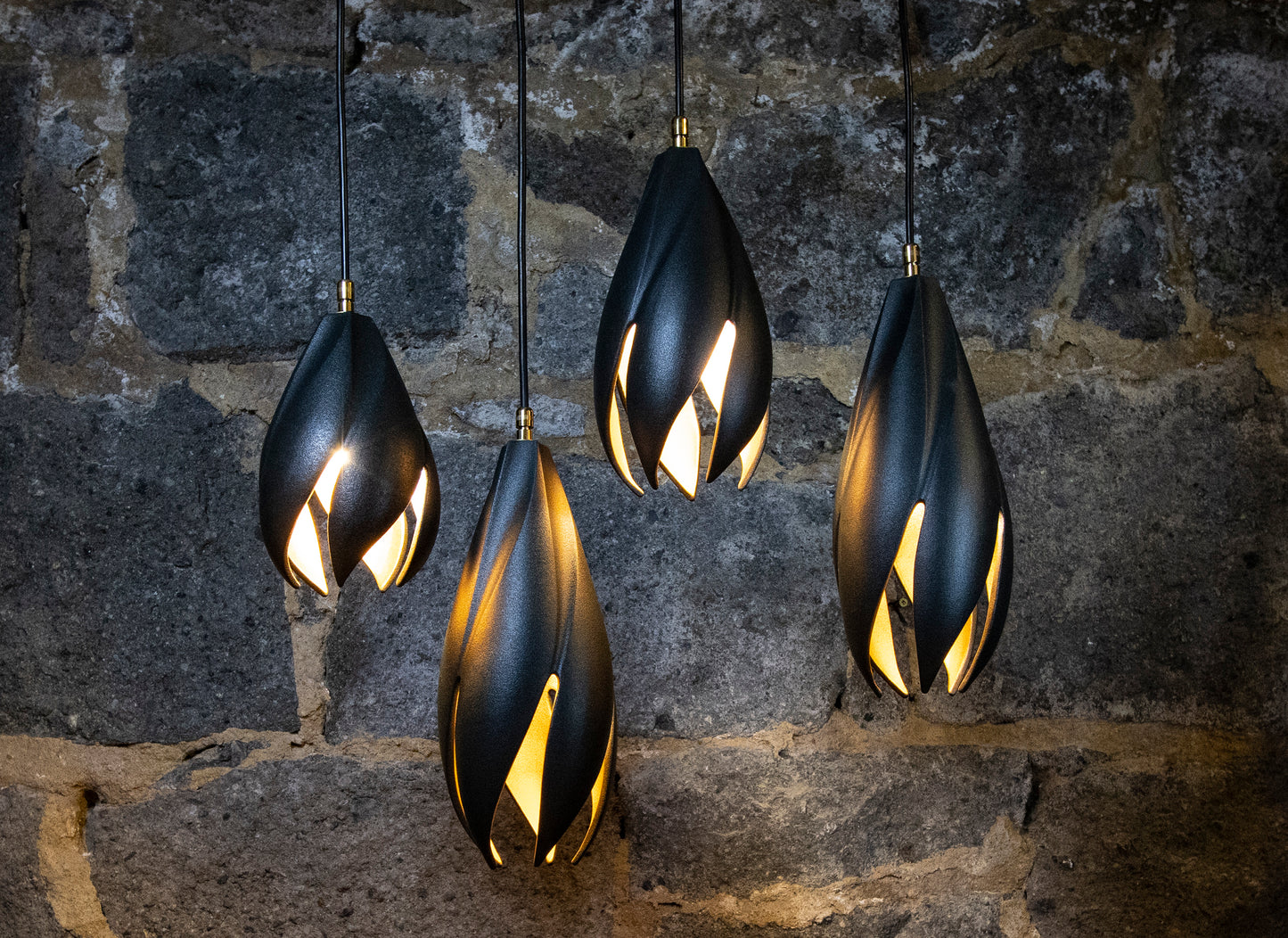 Twist Pendants in Matte Black Glaze and Copper Lustre