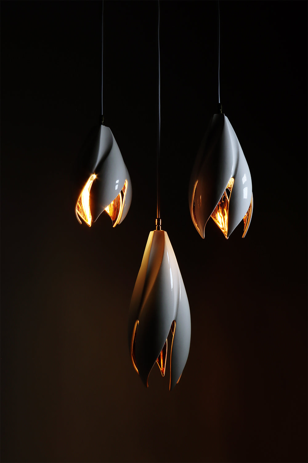 Twist Pendants in Mist White and Copper Lustre - Gloss