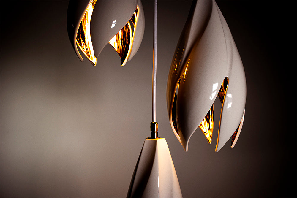 Twist Pendants in mIst White and Copper Lustre - Gloss